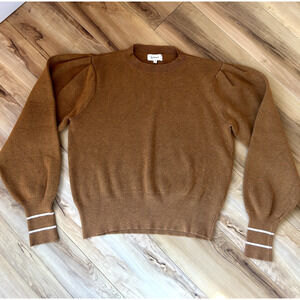 Böhme Puff Sleeve Knit Sweater Camel Tan Balloon Sleeve Stripe Cuff Medium